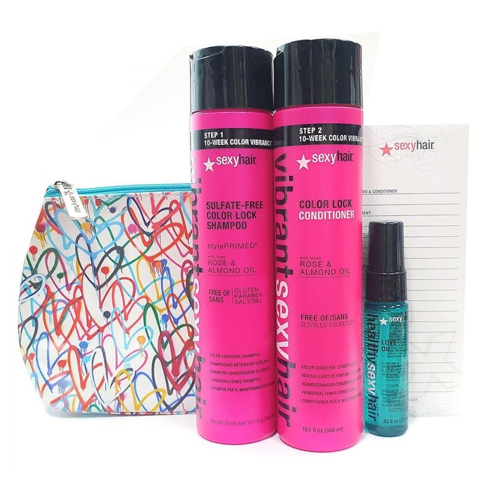 Sexy Hair Vibrant Color Lock Kit Набор "Сохрани цвет": шампунь, кондиционер, масло для волос и тела
