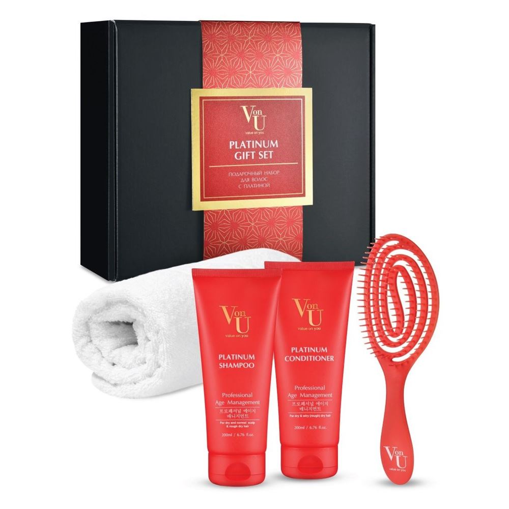 Von-U Уход за волосами Platinum Gift Set Набор подарочный для роста волос с платиной: шампунь, кондиционер, полотенце, расческа