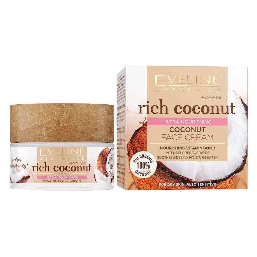 Eveline Face Care Rich Coconut Интенсивно увлажняющий кокосовый крем для лица для всех типов кожи Интенсивно увлажняющий кокосовый крем для лица для всех типов кожи, в том числе чувствительной серии Rich Coconut