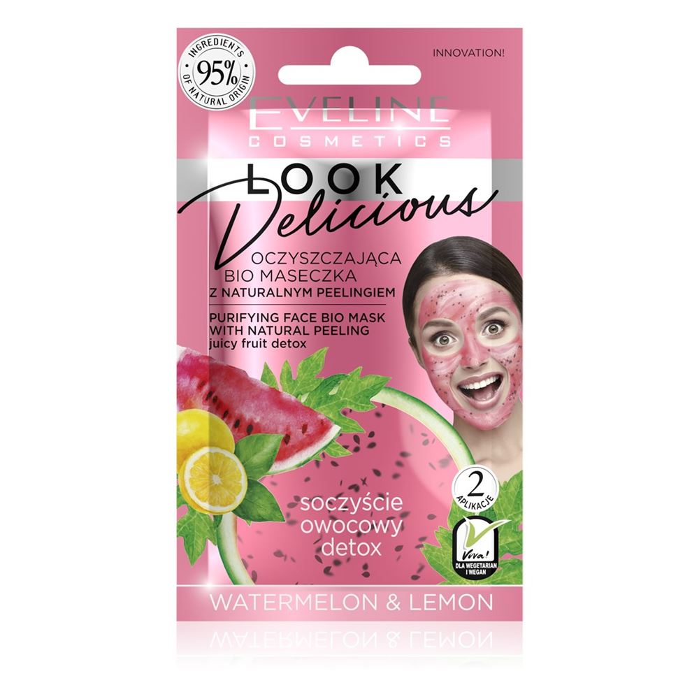 Eveline Face Care Look Delicious Watermelon & Lemon Очищающая bio маска для лица с натуральным скрабом Очищающая bio маска для лица с натуральным скрабом