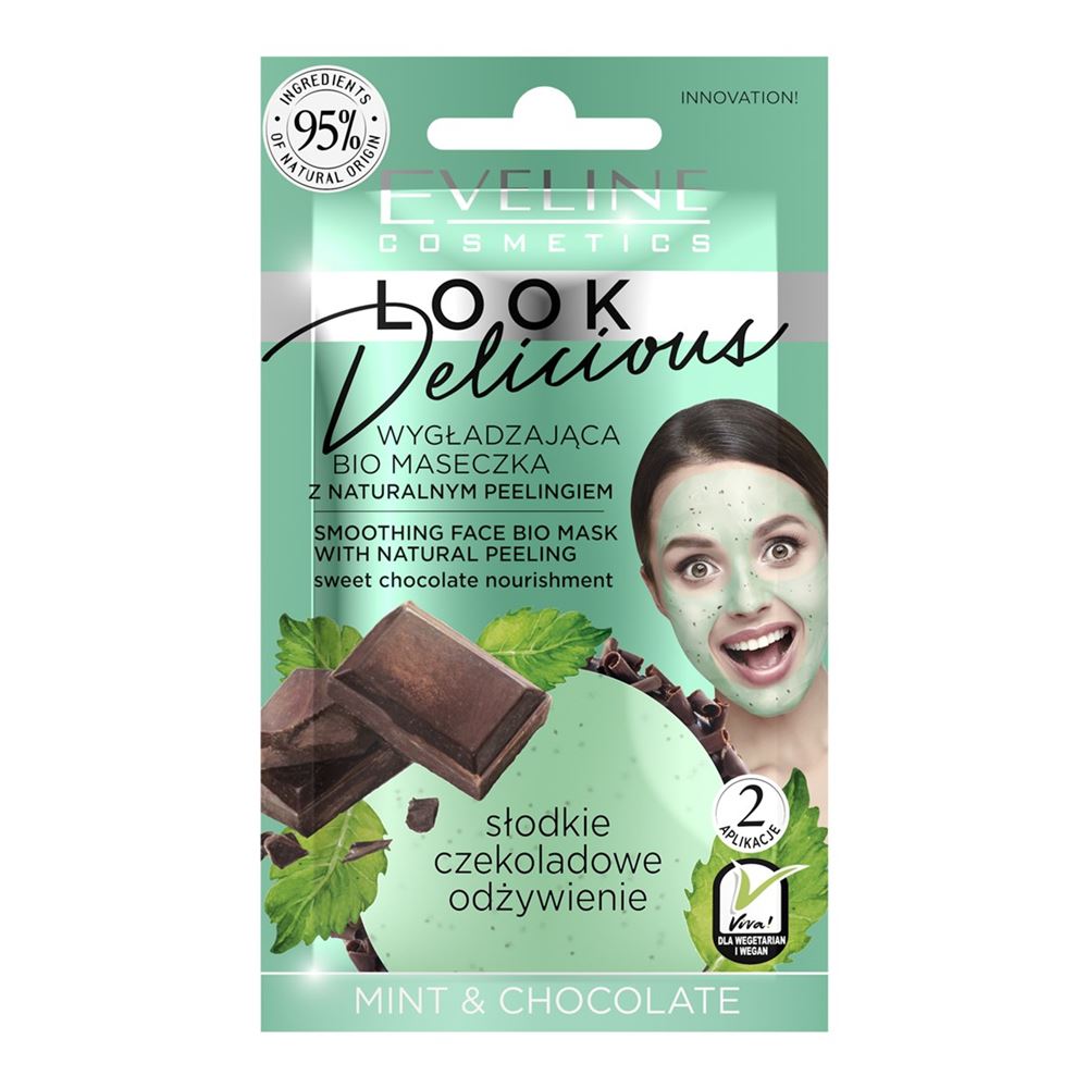 Eveline Face Care Look Delicious Mint & Chokolate Разглаживающая bio маска для лица с натуральным скрабом Разглаживающая bio маска для лица с натуральным скрабом