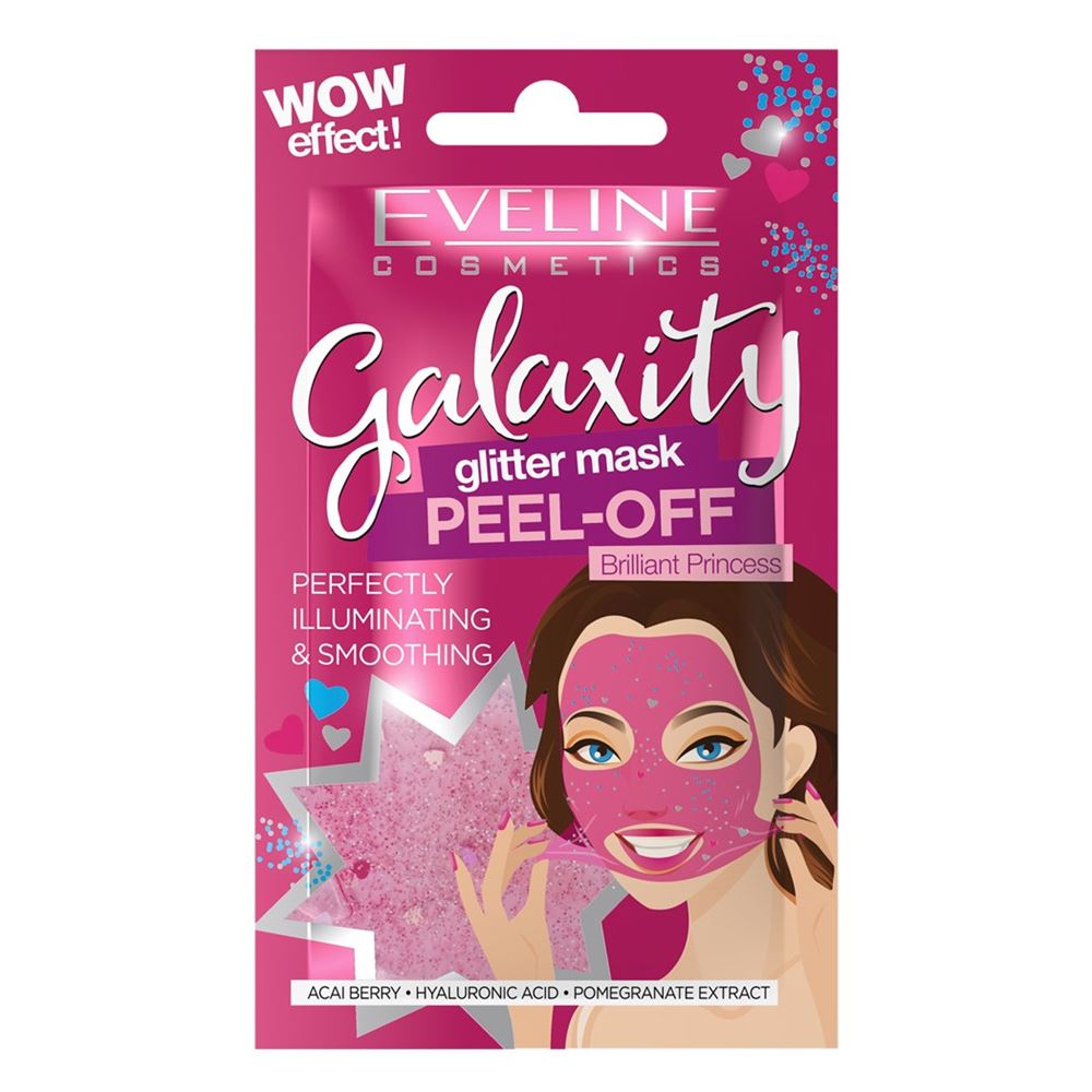 Eveline Face Care Galaxity Glitter Mask Peel-off Разглаживающая маска придающая сияние с блестящими частичками Разглаживающая маска придающая сияние с блестящими частичками