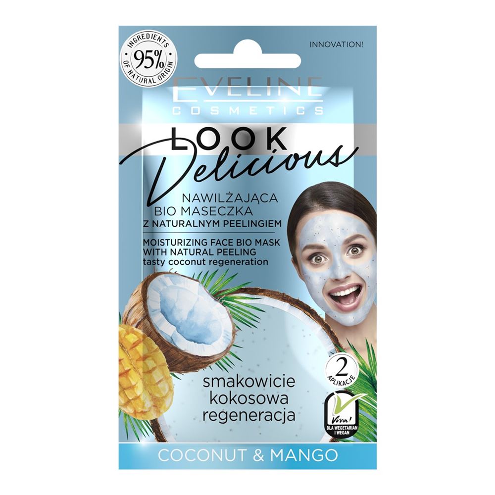 Eveline Face Care Look Delicious Coconut & Mango Увлажняющая bio маска для лица с натуральным скрабом Увлажняющая bio маска для лица с натуральным скрабом