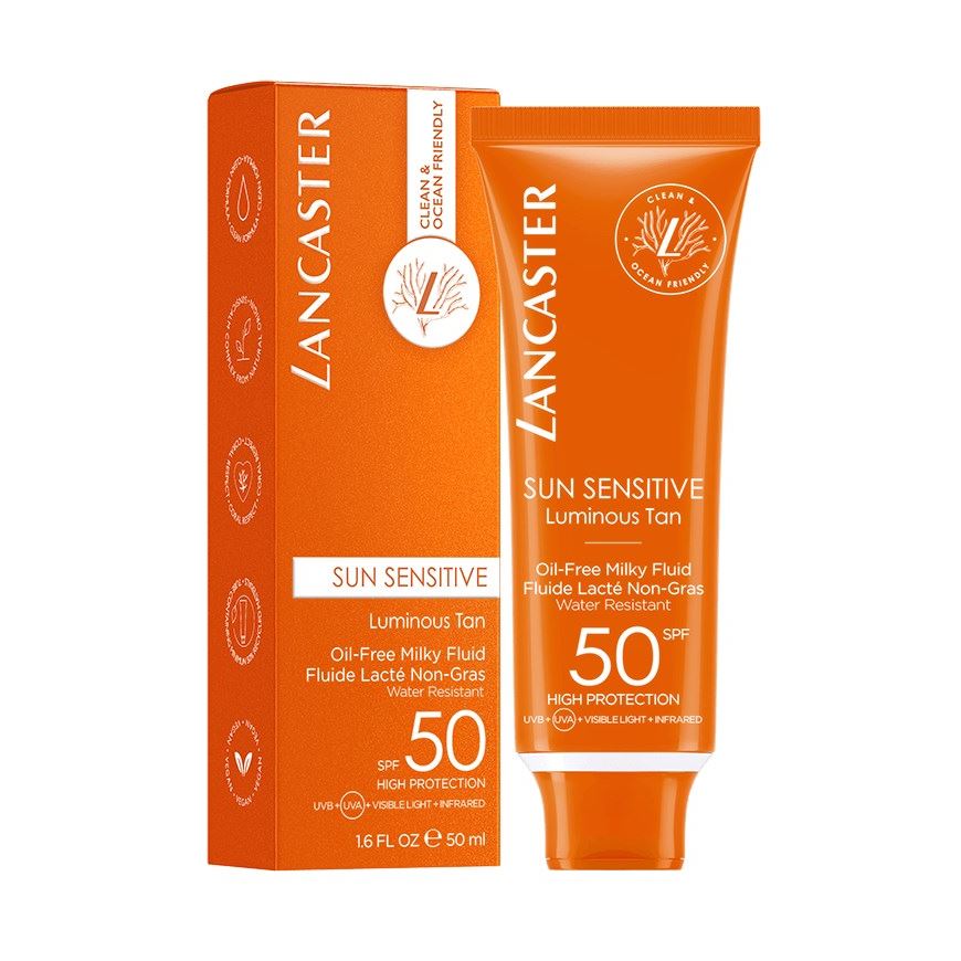 Lancaster Sun Beauty Care Sun Sensitive Oil-Free Milky Fluid SPF50 Солнцезащитное нежирное молочко-флюид для лица для чувствительной кожи spf50