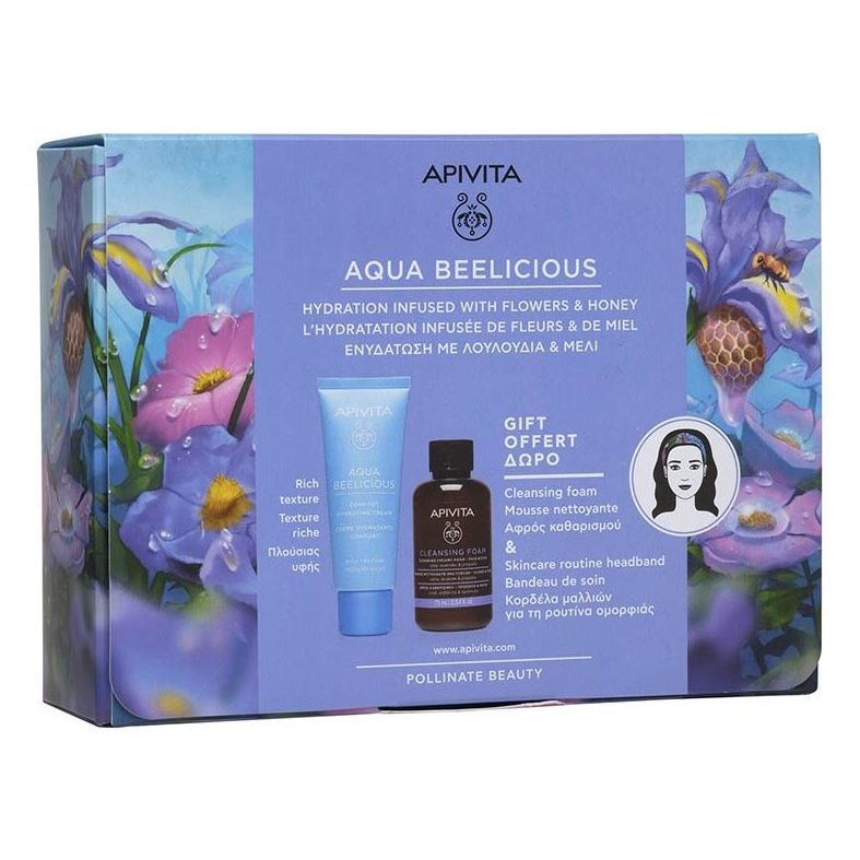 Apivita Aqua Beelicious Aqua Beelicious Gift Rich Набор Аква Билишес: Крем-комфорт с насыщенной текстурой, пенка, повязка