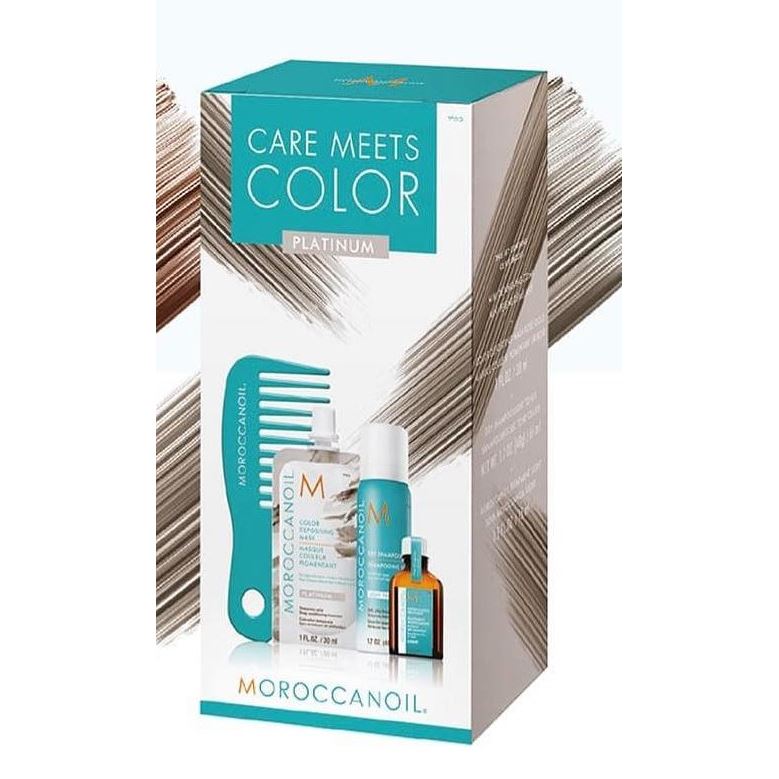 Moroccanoil Color Complete Care Meets Color Platinum Set Набор: тонирующая маска, сухой шампунь для светлых волос, масло для волос, мини-расческа