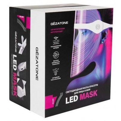 Gezatone Массажеры m1030 Прибор для ухода за кожей лица (LED маска)  Светодиодная LED маска для омоложения кожи лица и шеи с 7 цветами