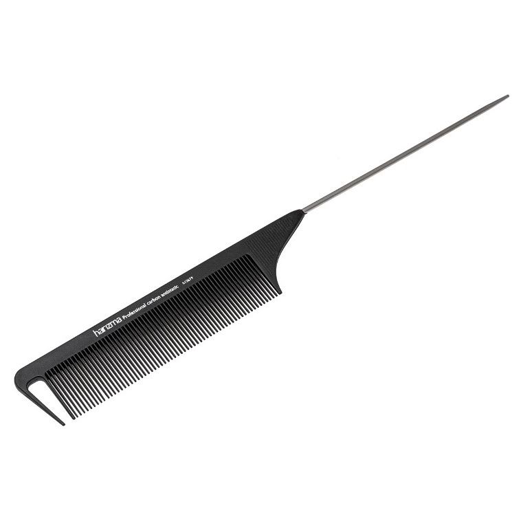 Harizma Professional Щетки и расчески для волос h10679 Расческа с металлическим хвостиком  Расческа с металлическим хвостиком (карбон) 23.5 см