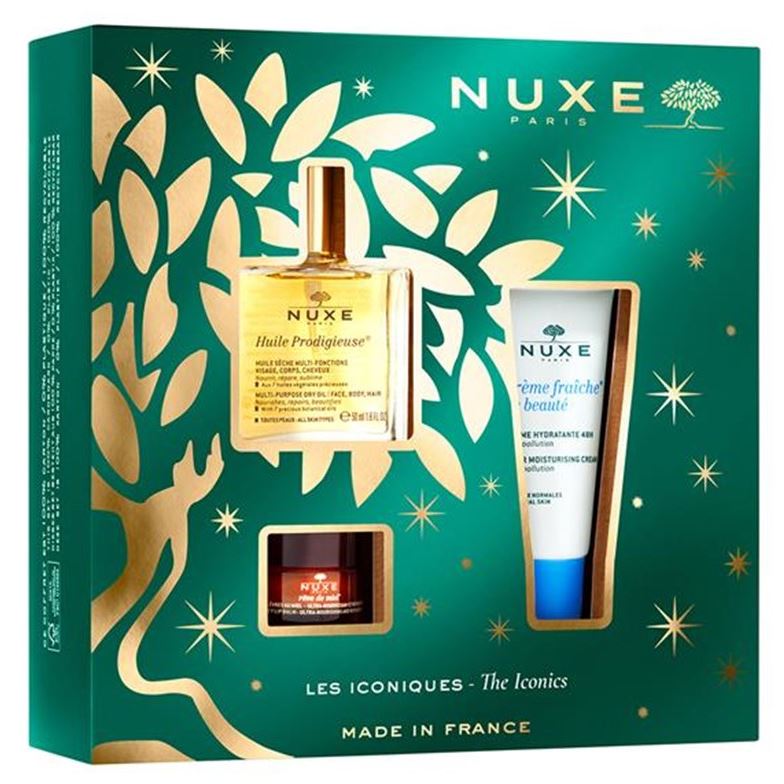 Nuxe Prodigieuse The Iconics Gift Set  Набор Бестселлеры 2021: сухое масло, крем для лица, бальзам ультрапитательный для губ