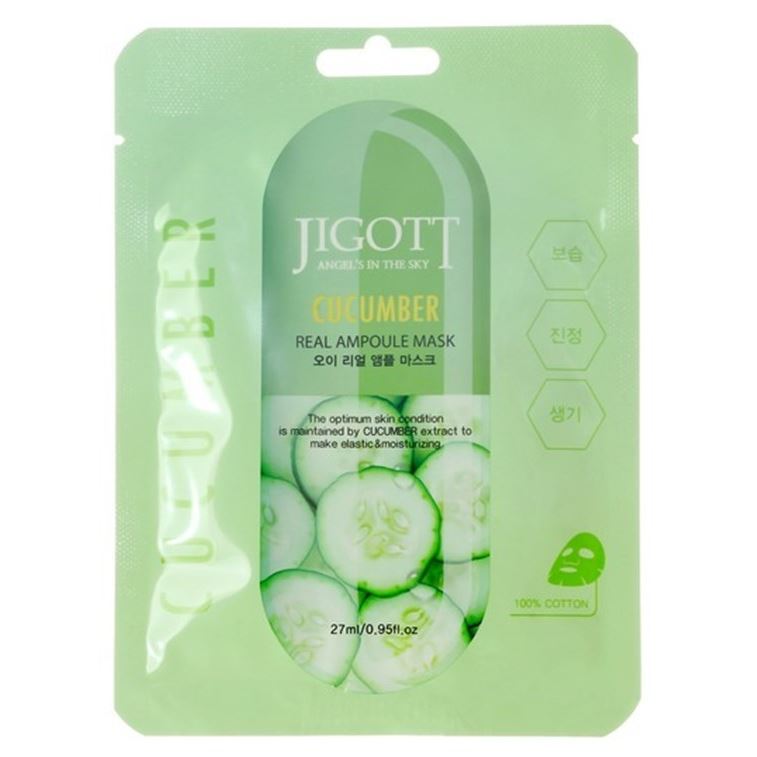 Jigott Skin Care Cucumber Real Ampoule Mask Тканевая маска с экстрактом огурца