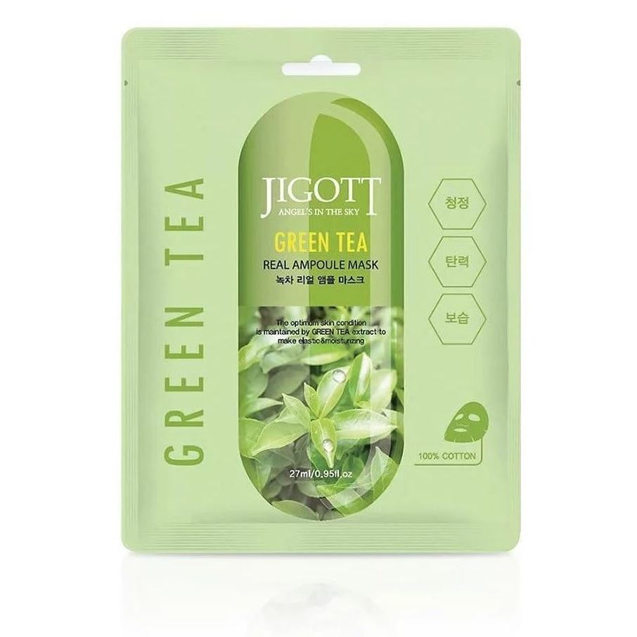 Jigott Skin Care Green Tea Real Ampoule Mask Тканевая маска с экстрактом зеленого чая