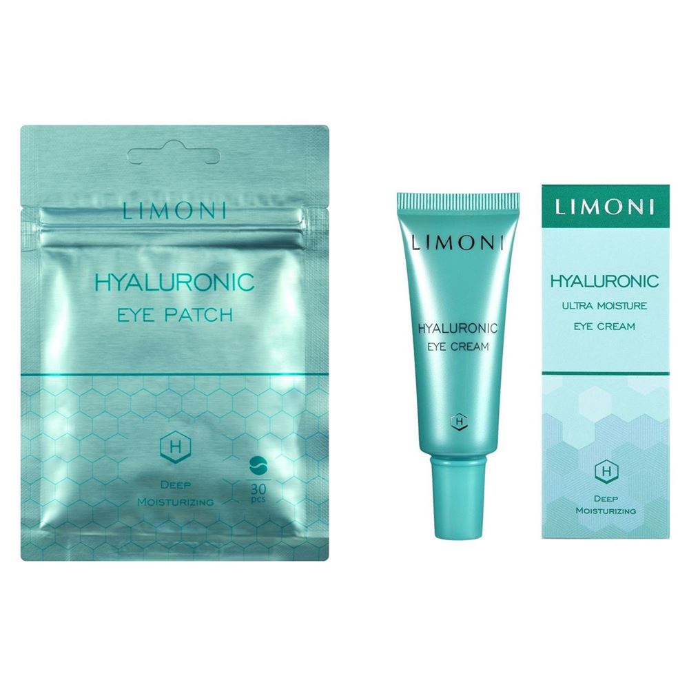 Limoni Anti Age Hyaluronic Eye Care Set  Набор гиалуроновый: патчи для глаз, крем для кожи вокруг глаз