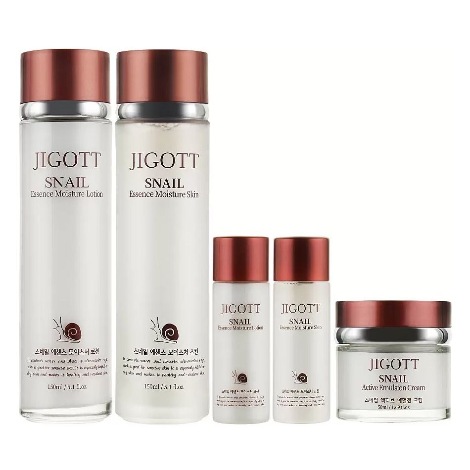 Jigott Skin Care Набор Snail Essence Moisture Skin Care 3 Set Набор для комплексного ухода за кожей лица на основе экстракта улитки