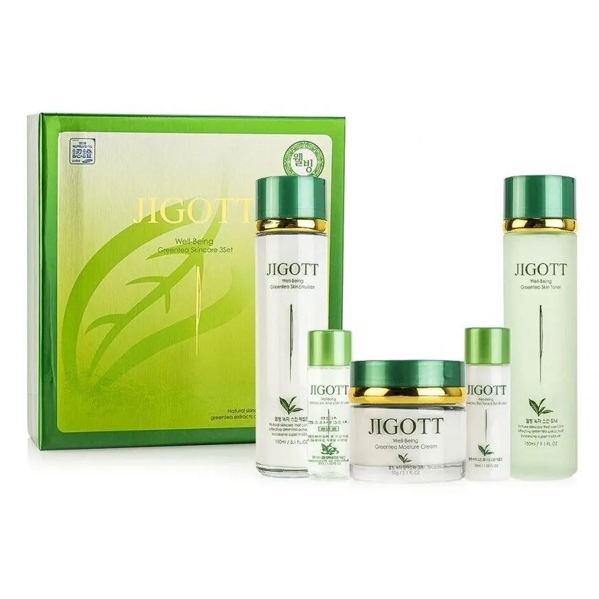 Jigott Skin Care Набор Well-Being Green Tea Skin Care 3 Set Набор для ухода за кожей с экстрактом зеленого чая