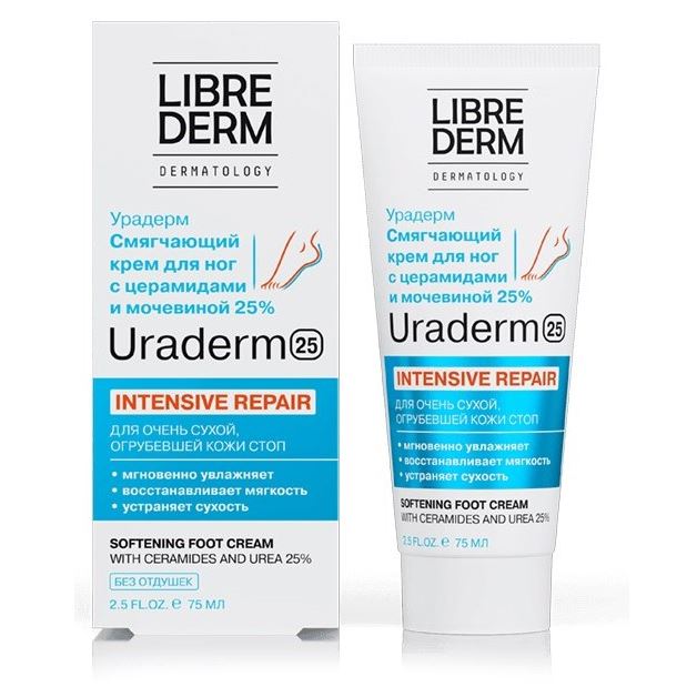 Librederm Уход за кожей лица и тела Uraderm 25 Intensive Repair Softening Foot Cream Урадерм Крем для ног смягчающий церамиды-мочевина 25%