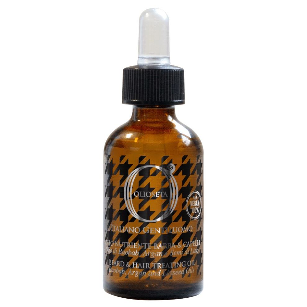 Barex Olioseta Italiano Gentiluomo Beard & Hair Treating Oil Baobab, Argan and Linseed Oils Olio Nutriente Barba & Capelli Смягчающее масло для волос и бороды Масло Баобаба, Аргановое Масло и Масло Семян Льна