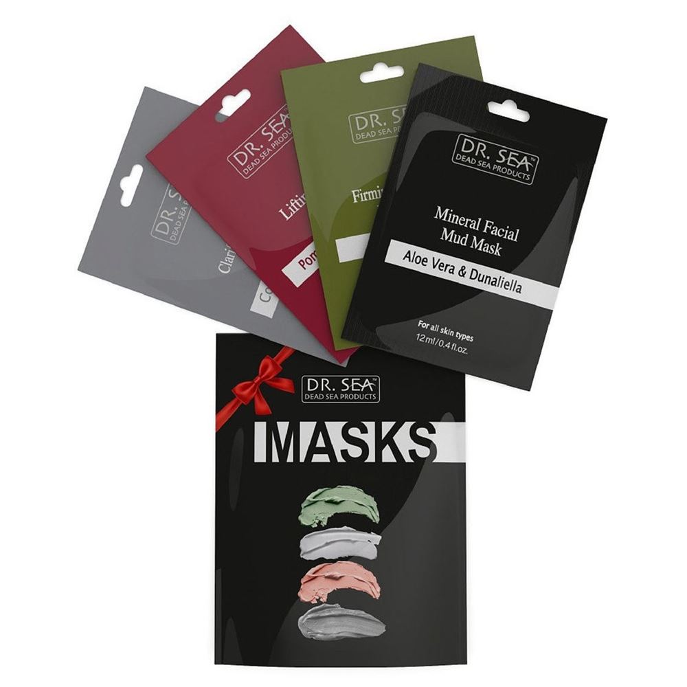 Dr. Sea Для лица Подарочный набор "Очищение, Лифтинг, Пилинг, Увлажнение" Подарочный набор: маски-саше для лица", 4 вида масок