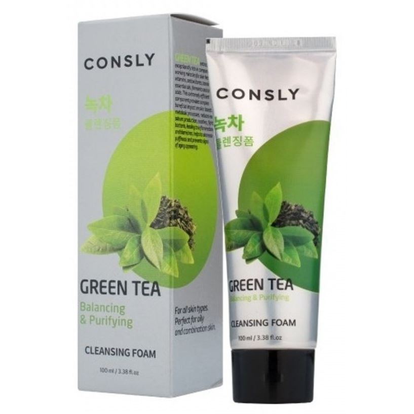 Consly Face Care Green Tea Balancing Creamy Cleansing Foam  Балансирующая кремовая пенка для умывания с экстрактом зеленого чая