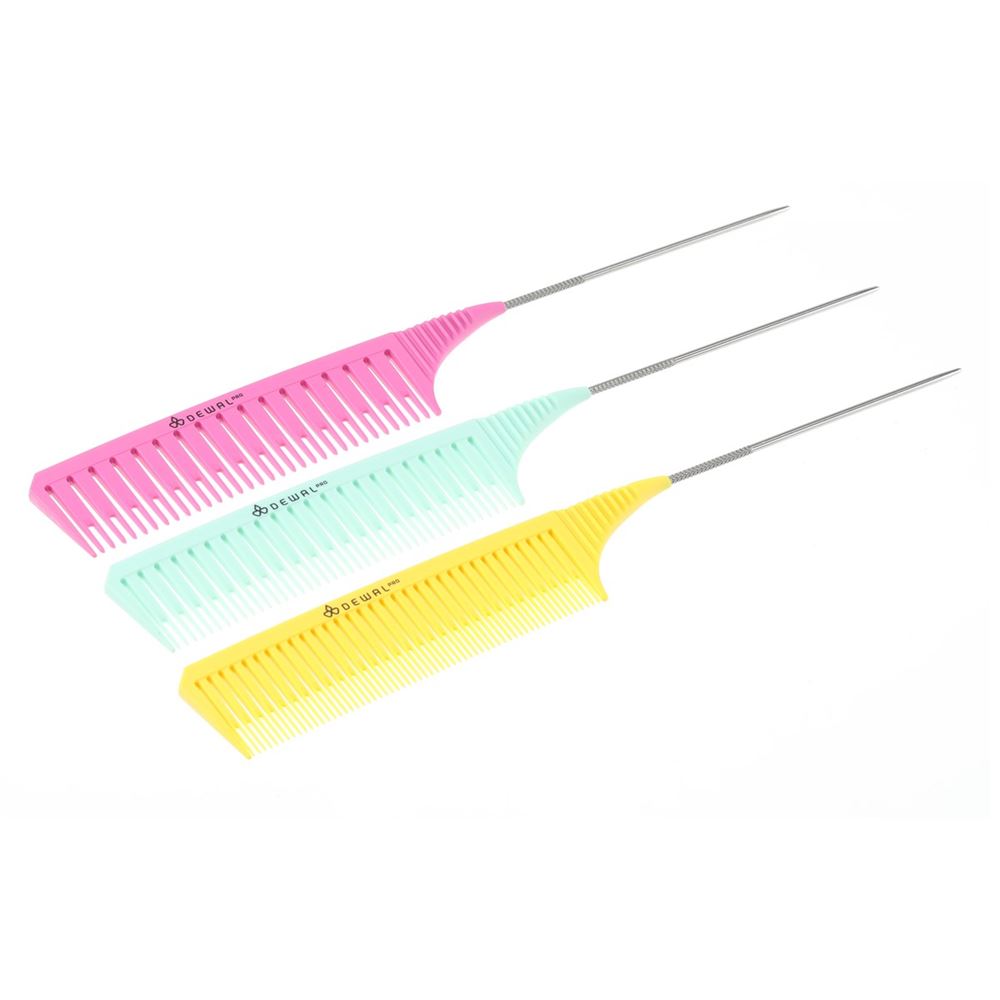 Dewal Professional Брашинги, щетки, расчески CO-3Mix Набор расчесок  для мелирования DEWAL, с металлическим  хвостиком, цветные 26 см CO-3Mix Набор расчесок  для мелирования DEWAL, с металлическим  хвостиком, цветные 26 см