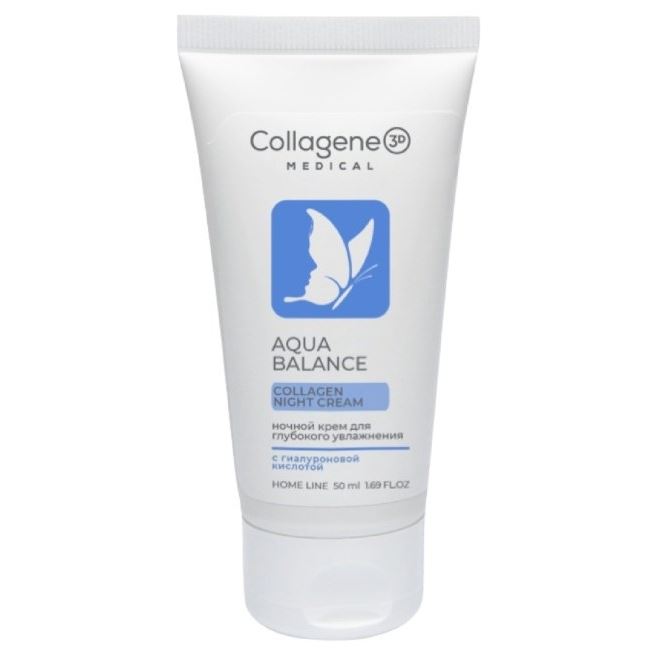 Medical Collagene 3D Коллагеновые кремы и крем-маски Collagen Night Cream Aqua Balance Крем для лица Ночной питательный восстанавливающий