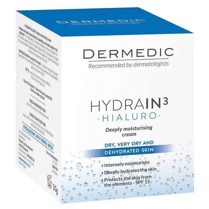 Dermedic Hydrain 3 Hydrain 3 Hialuro Deeply Moisturising Cream SPF 15  Глубоко увлажняющий дневной крем SPF 15