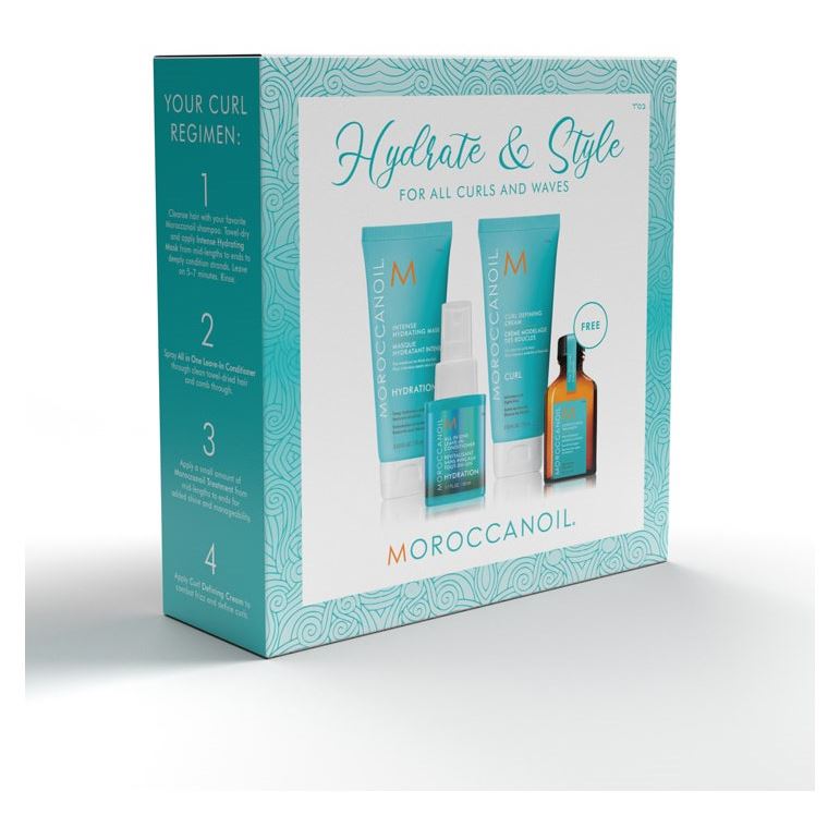 Moroccanoil Curl Набор Hydrate & Style For All Curls And Waves Набор: несмываемый кондиционер, масло, маска, крем