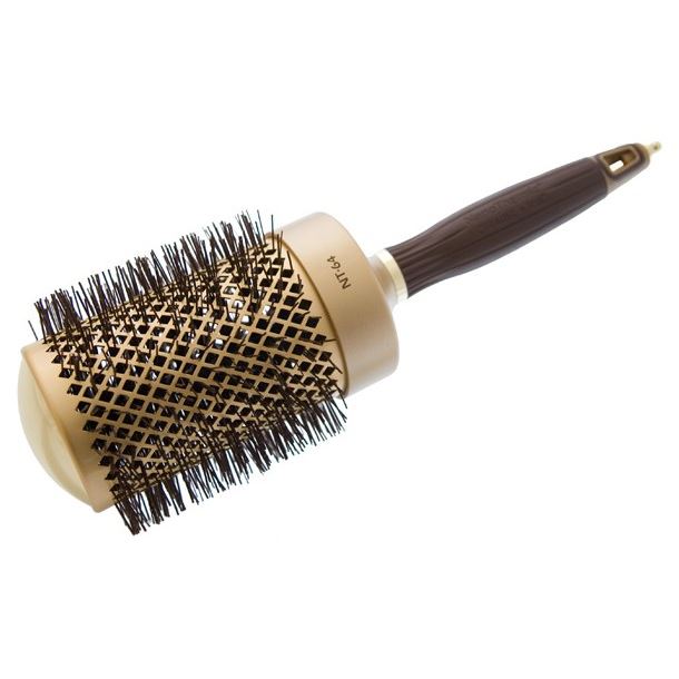 Olivia Garden Брашинги для волос ID2052/OGBNT64 Термобрашинг EXPERT BLOWOUT SHINE Wavy Bristles Gold&Brown 65 мм Термобрашинг