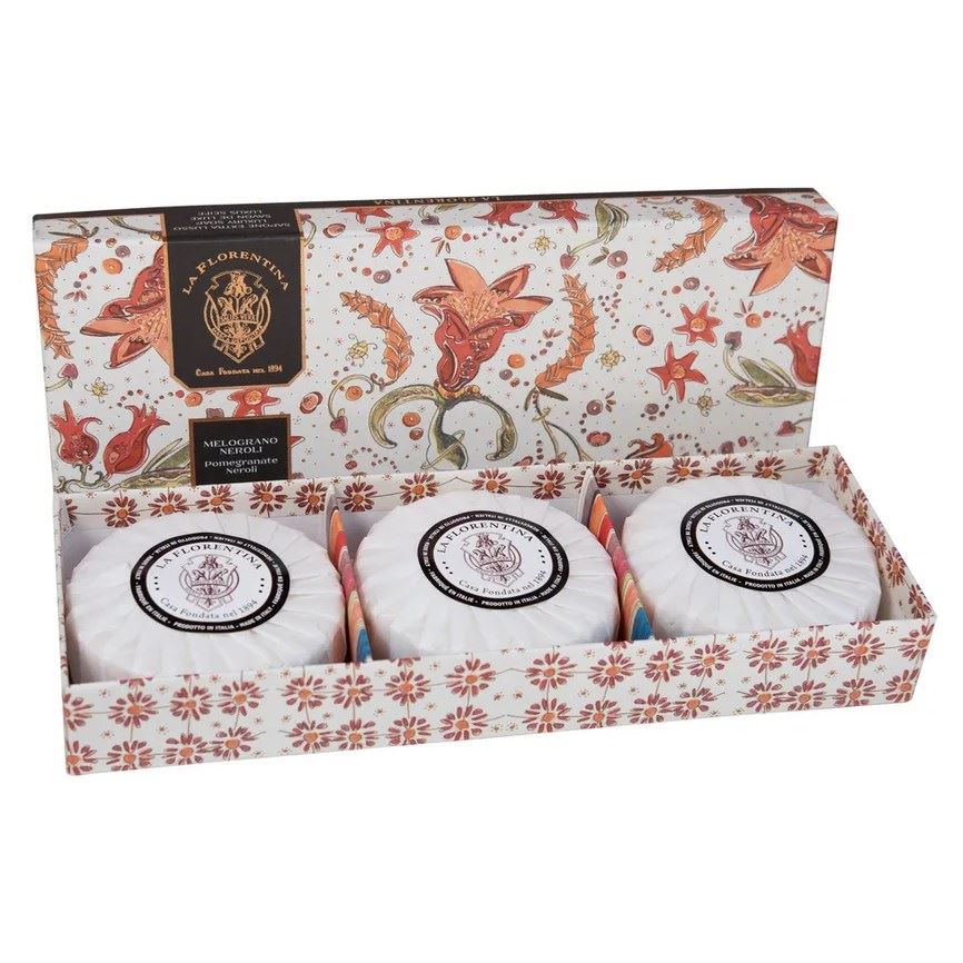 La Florentina Soap Набор Giardino Segreto - Pomegranate & Neroli Set 3*115 Набор мыла из Коллекции "Секретный сад" Гранат и цветок нероли