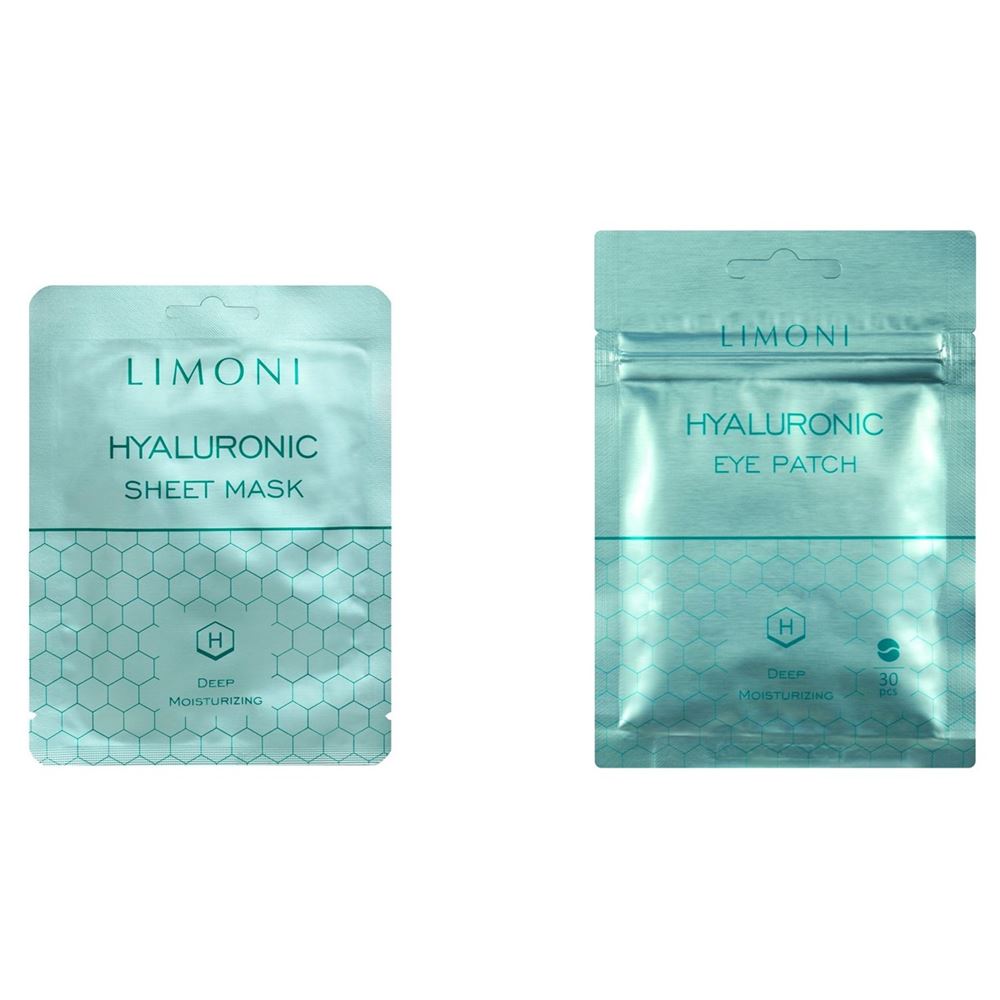 Limoni Masks Набор - Hyaluronic Sheet Mask & Hyaluronic Eye Patch Набор: увлажняющие патчи для глаз, набор масок для лица