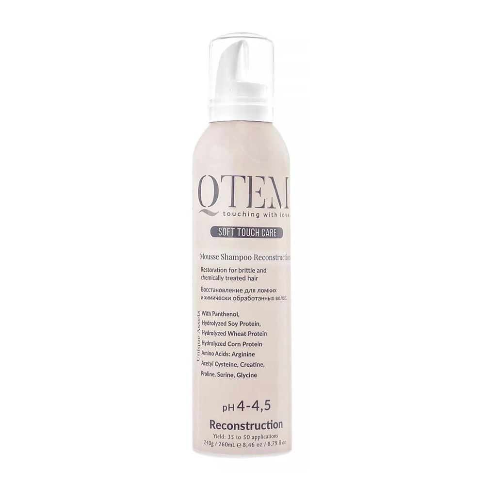 Qtem Soft Touch Care Mousse Shampoo Recontructive Протеиновый мусс-шампунь "Восстановление" для ломких и химически обработанных волос 