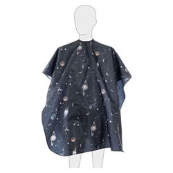 AA38B Пеньюар для стрижки "Космос" детский, полиэстер, черный 95х120см, на крючках