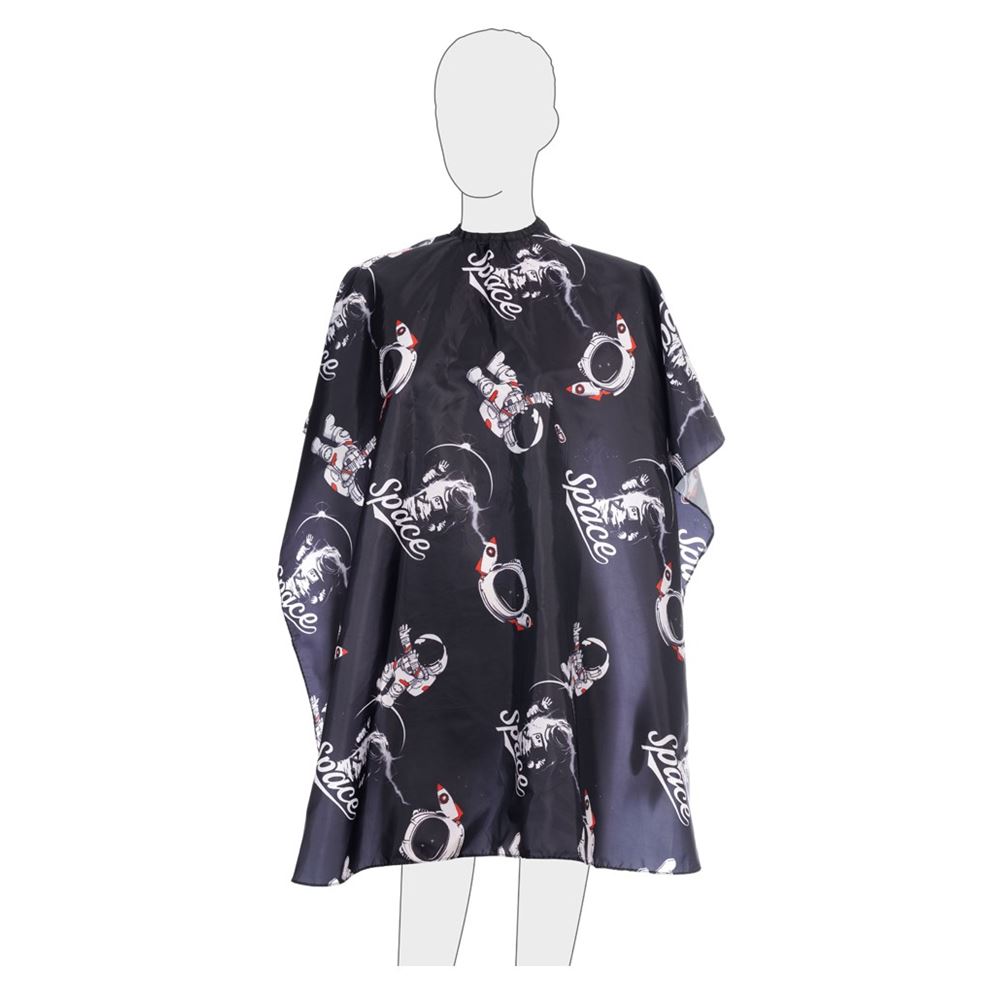 Dewal Professional Аксессуары для окрашивания и стрижки волос AA42B Пеньюар для стрижки "Космонавт" детский, полиэстер, черный 95х120см, на крючках Пеньюар для стрижки 