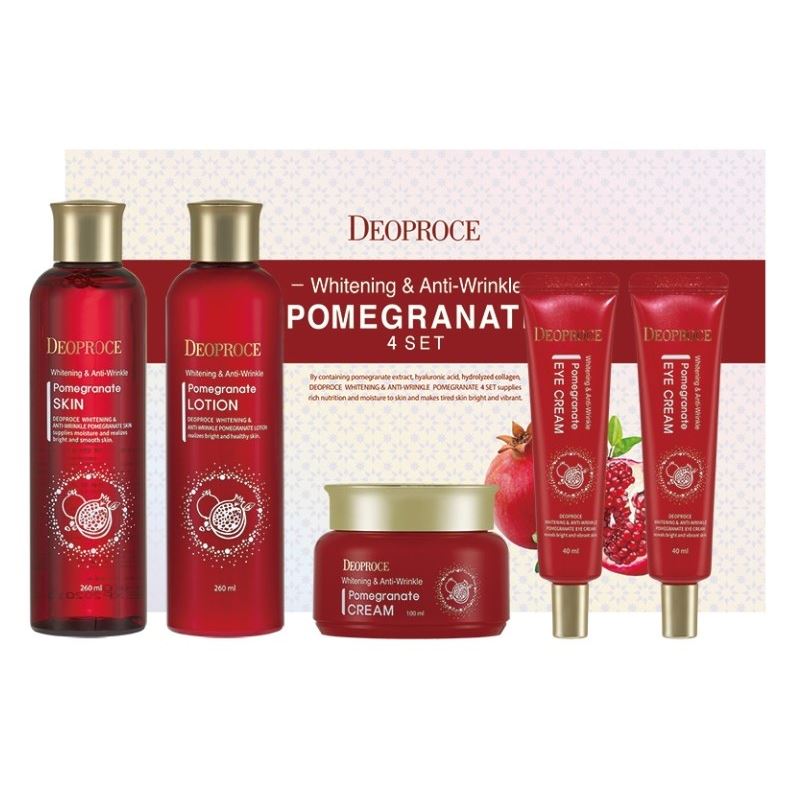 Deoproce Creams  Whitening & Anti-Wrinkle Pomegranate 4 Set Набор: тонер, лосьон, отбеливающий крем для лица, крем для кожи вокруг глаз