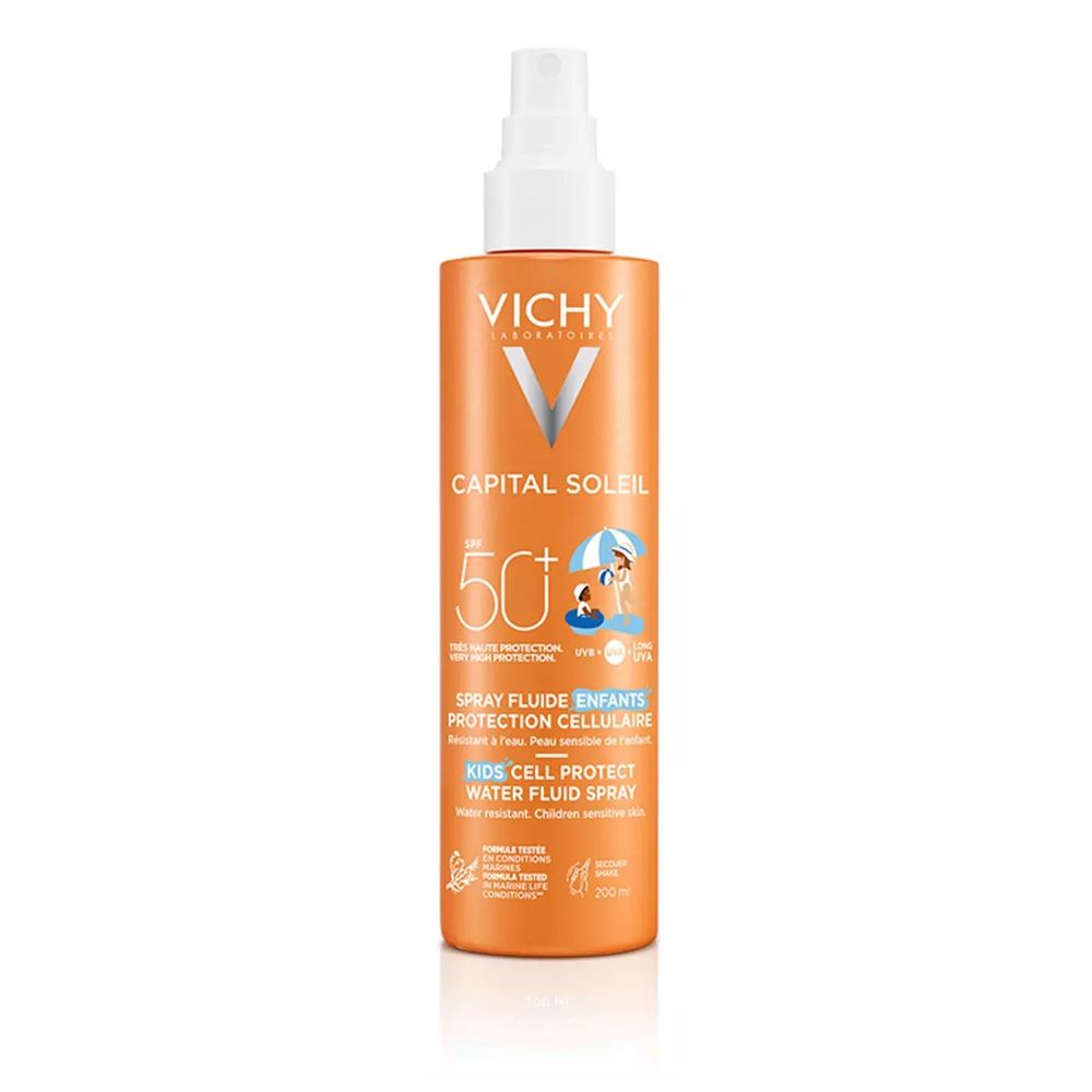 VICHY Capital Soleil Легкий водостойкий солнцезащитный спрей для детей SPF 50+ с повышенной защитой Легкий водостойкий солнцезащитный спрей для детей 