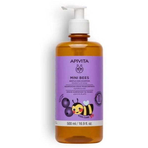 Apivita Hair Care MINI BEES Gentle Kids Shampoo Маленькие пчёлки Детский нежный шампунь с Черникой и Мёдом