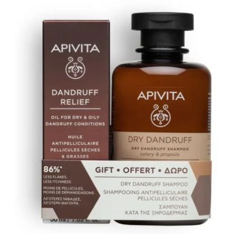 Apivita Hair Care Набор Действие против перхоти Dandruff Relief Oil + GIFT Dry Dandruff Shampoo Набор: Масло против перхоти для сухой и жирной перхоти, Шампунь против перхоти для сухих волос с сельдереем и прополисом 