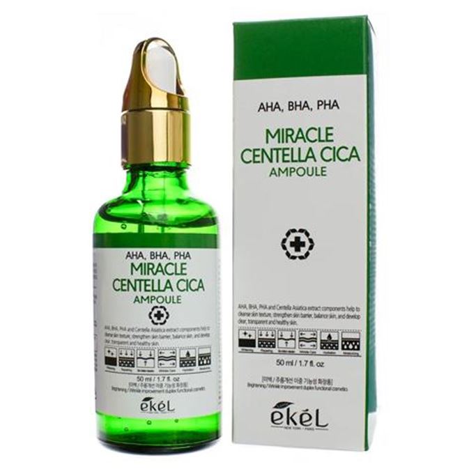 Ekel Face Care Miracle Centella Cica Ampoule AHA/BHA/PHA Green Сыворотка для лица с кислотами и экстрактом центеллы азиатской