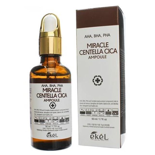 Ekel Face Care Miracle Centella Cica Ampoule AHA/BHA/PHA Brown Сыворотка для лица с кислотами и экстрактом центеллы азиатской