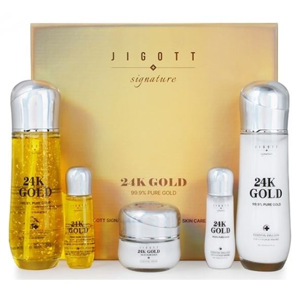 Jigott Skin Care Набор Signature 24K Gold Essential Skin Care 3 Set   Набор: Тонер, Эмульсия, Крем для лица с с частицами коллоидного золота 