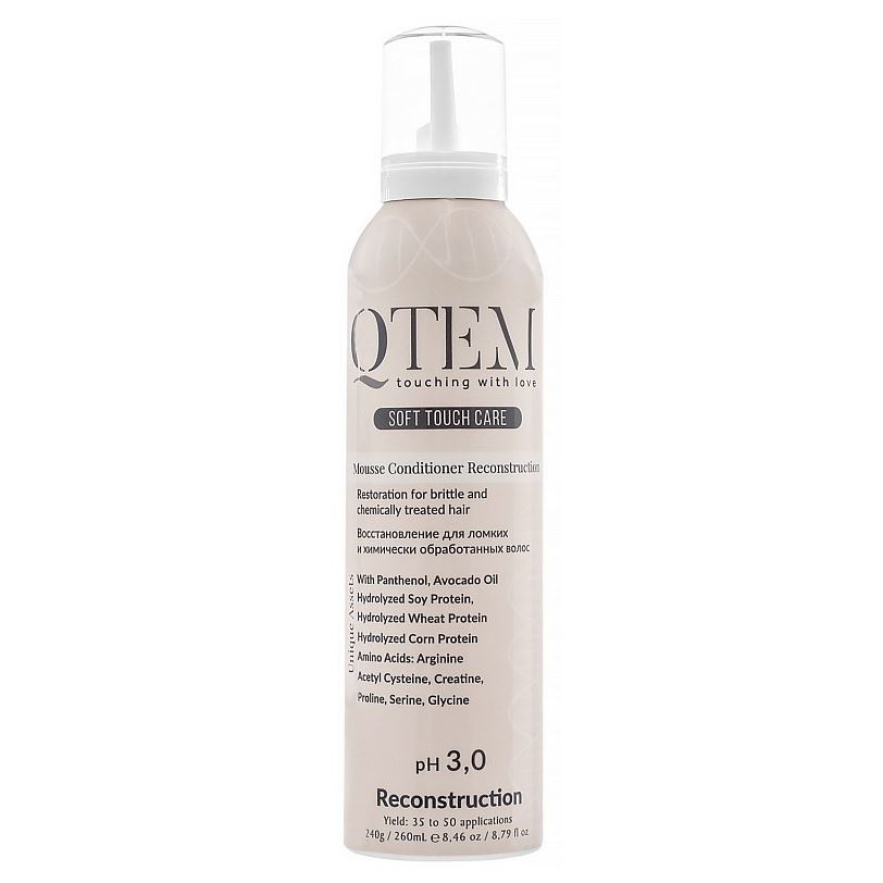 Qtem Soft Touch Care Mousse Conditioner Reconstruction Протеиновый мусс-кондиционер "Восстановление" для ломких и химически обработанных волос 