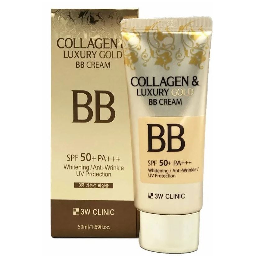 3W Clinic Face Care Collagen & Luxury Gold BB Cream Whitening Крем BB с золотом и коллагеном