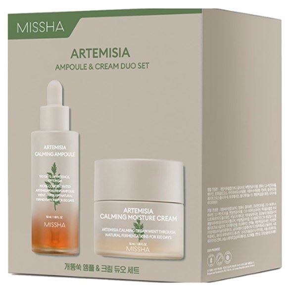 Missha Face Care Artemisia Calming Ampoule & Cream Duo Set Набор для чувствительной кожи: успокаивающий крем, сыворотка