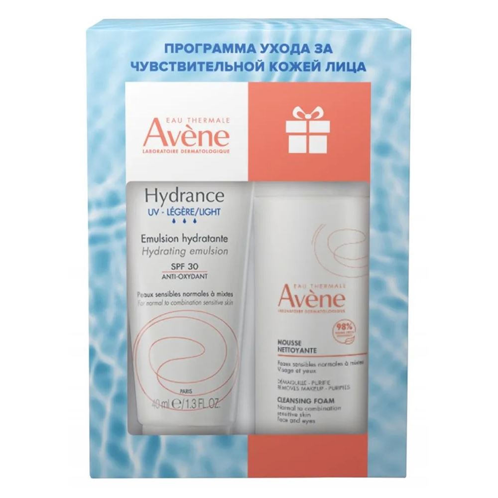 Avene Hydrance OPTIMALE Набор Гидранс UV Лежер: эмульсия SPF30, пенка очищающая Набор Гидранс Лежер: эмульсия SPF30, пенка очищающая