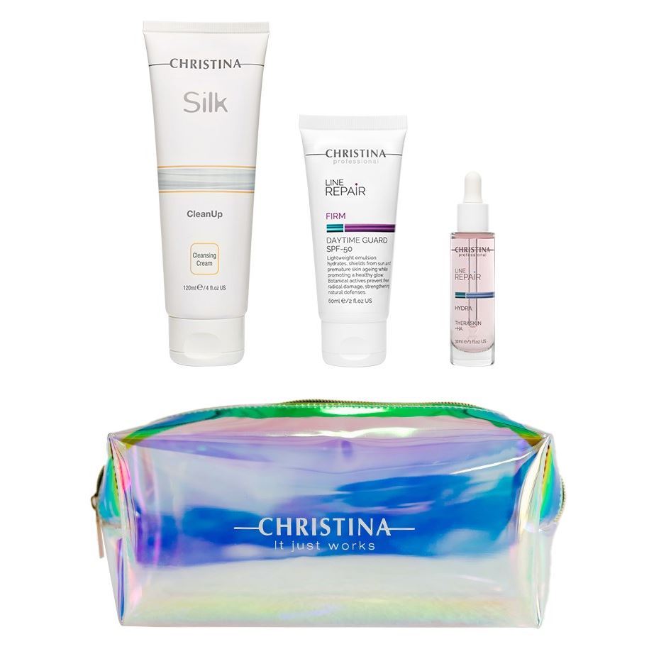 Christina Line Repair  Набор «Летим в Дубай» "Flying to Dubai" Kit Набор: очищающий крем, увлажняющие капли с гиалуроном, защитный крем SPF 50