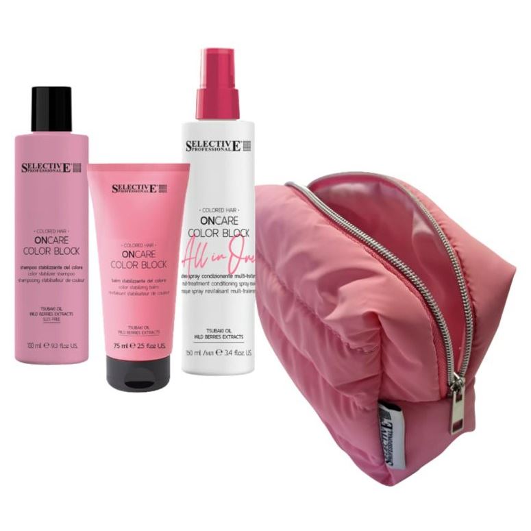 Selective Professional ONcare TECH OnCare Color Block Smiling Summer Set Набор: шампунь, кондиционер, маска-спрей 15 в 1, косметичка