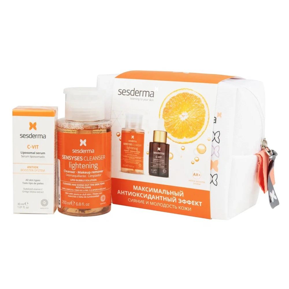Sesderma Anti-Age Набор C-VIT Liposomal serum, 
Sensyses Cleanser Lightening  Промонабор: сыворотка, лосьон, косметичка