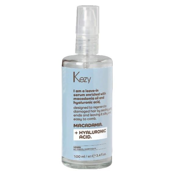 KEZY I am MACADAMIA + HYALURONIC ACID I am MACADAMIA + HYALURONIC ACID Несмываемая сыворотка для восстановления слабых и поврежденных волос Несмываемая сыворотка для восстановления слабых и поврежденных волос, обогащенный маслом макадамии и гиалуроновой кислотой