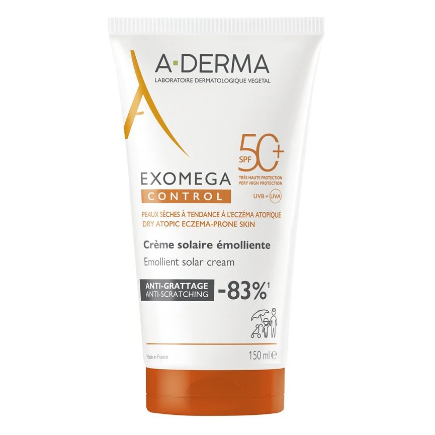 A-Derma Exomega Exomega Control Emollient Solar Cream SPF50+ Смягчающий солнцезащитный крем-эмолент для лица и тела SPF50+