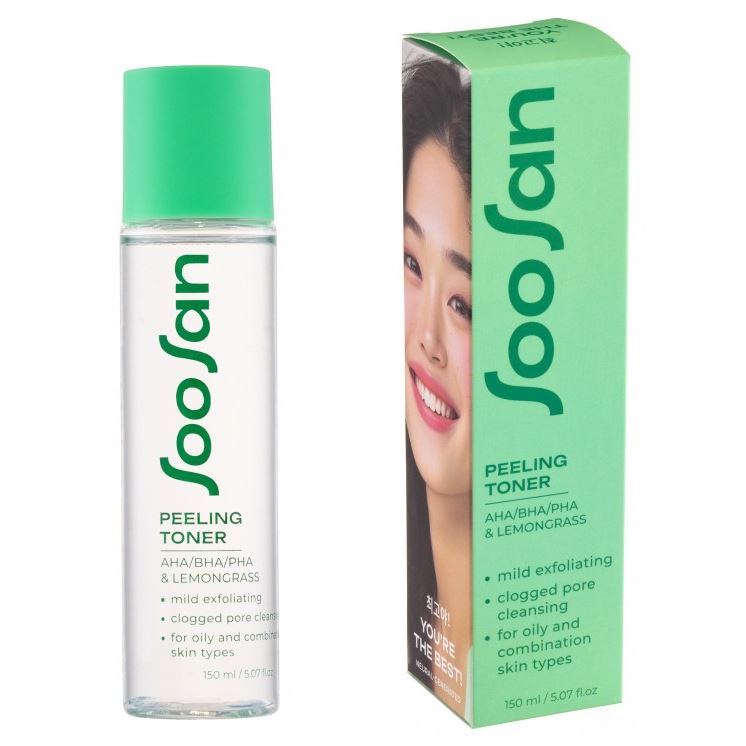 SooSan Face Care Peeling Toner With AHA/BHA/PHA & Lemongrass  Мягкий отшелушивающий тонер с кислотами и экстрактом лемонграсса 