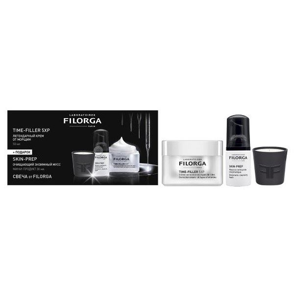 Filorga Антивозрастная косметика Набор Time-Filler 5ХР Набор: 5ХР Крем для коррекции всех типов морщин для лица и шеи, очищающий энзимный мусс, Свеча декоративная, 50 мл + 30 мл